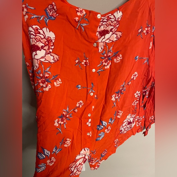 Adorable H&M long sleeve viscose orange floral print top - back buttons up, 10 - Picture 5 of 8